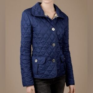 High Collar Burberry Britt Blue Jacket. Size small